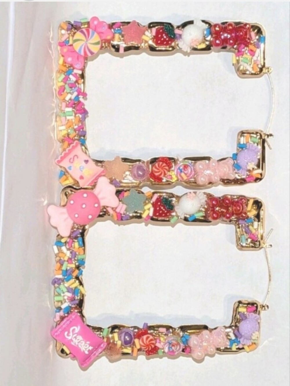 Hand CRAFTED Candy Sprinkle Statement Hoops - Picture 2 of 10